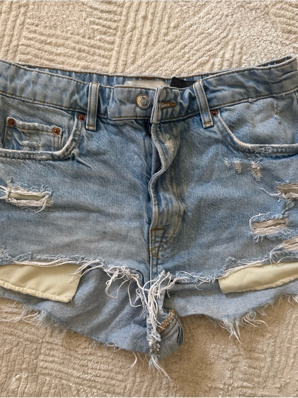 Zara Light Blue Distressed Denim Cutoff Shorts